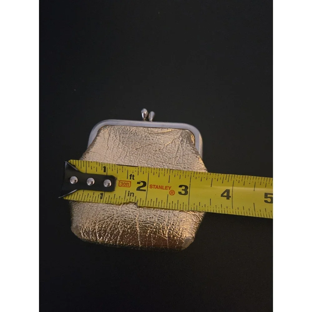 Vintage Gold Metalic Leather Coin Bag Snap Closure Kiss Lock Clasp Retro Evening